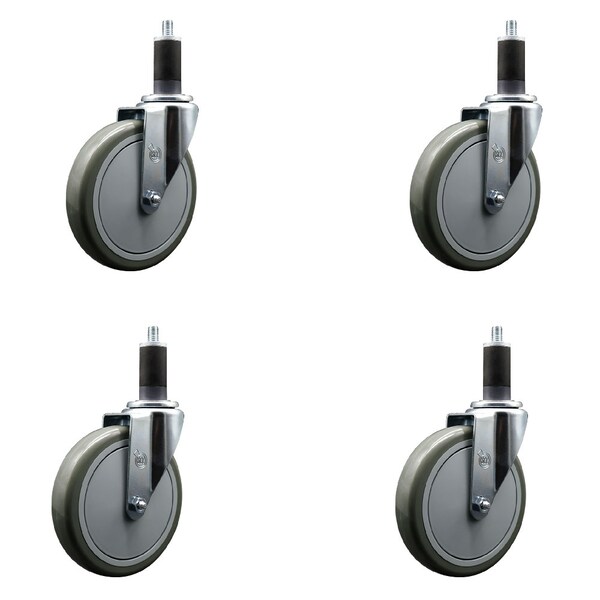 6'' Gray Poly Wheel Swivel 1-1/4'' Expanding Stem Caster Set, 4PK